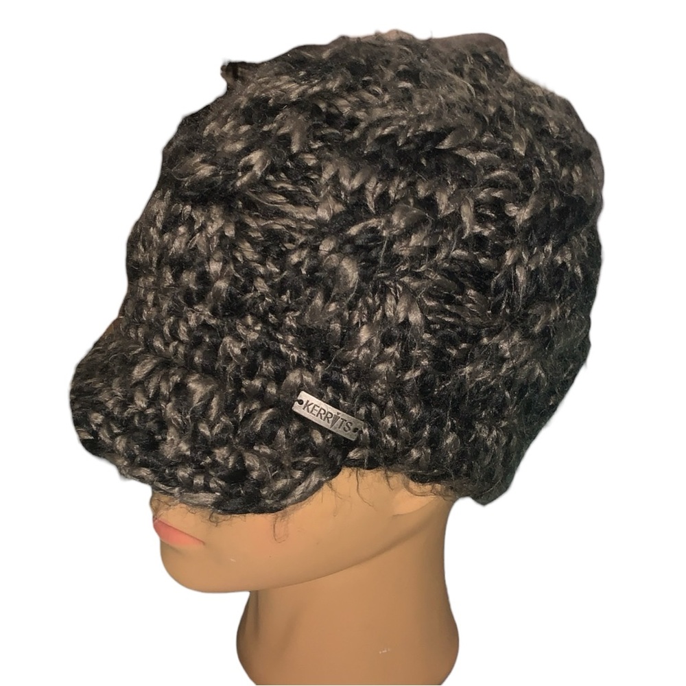 Kerrits Chunky Knit Beanie in Charcoal With Brim Silver Logo